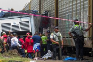 At least 10 killed when freight train hits double-decker bus in Mexico