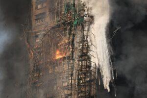 What is bamboo scaffolding and how did it worsen the Hong Kong fire?