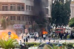 Explosions rock Damascus during Macron’s visit to Syria